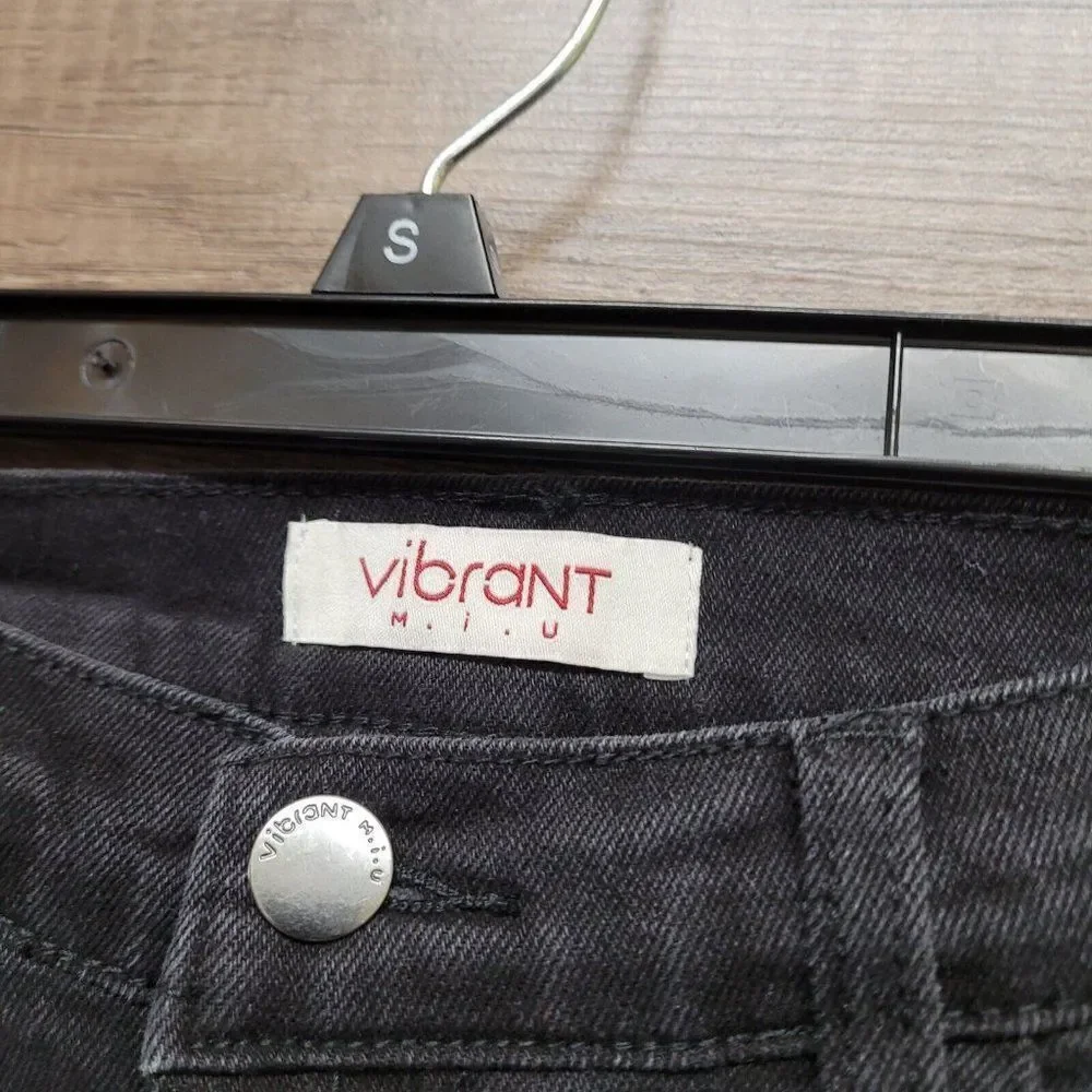 Vibrant Miu Split Leg Vintage Black Bootcut‎ Ripped Jeans Womens Raw Hem 3 / 25